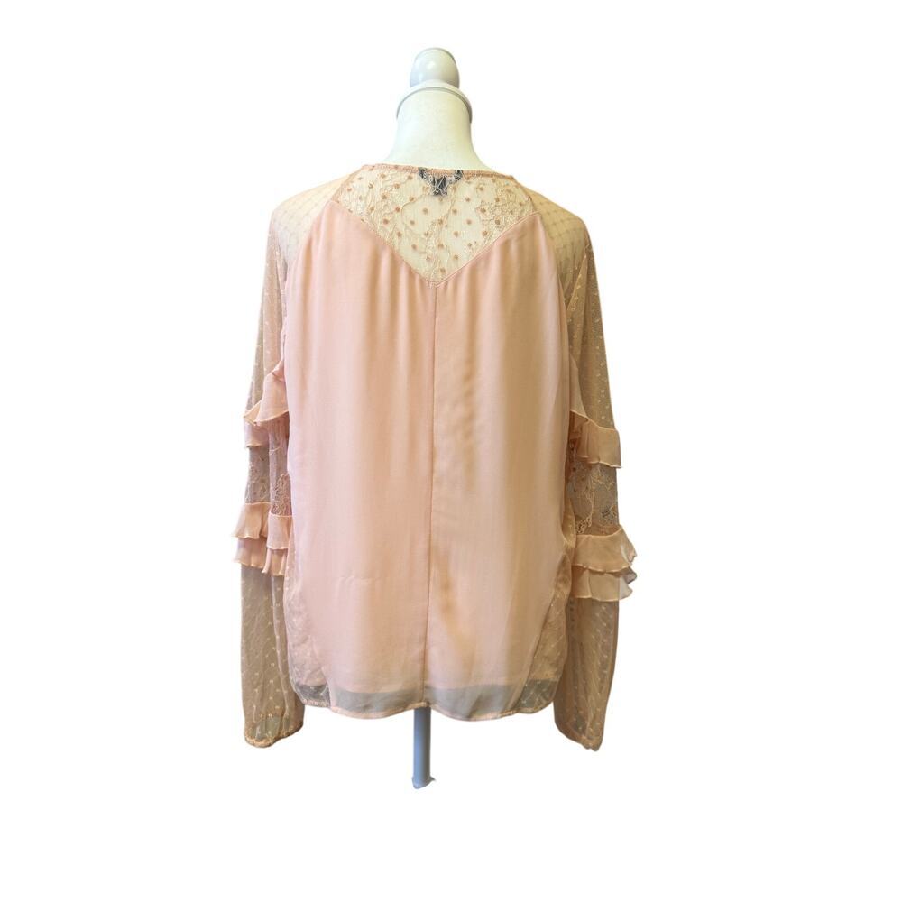 GUESS romantic lace and ruffled light pink long sleeve blouse womens large - Picture 10 of 11